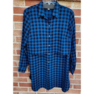 J. Jill Long Tunic Shirt Women's Size Small Black and Blue Checkered